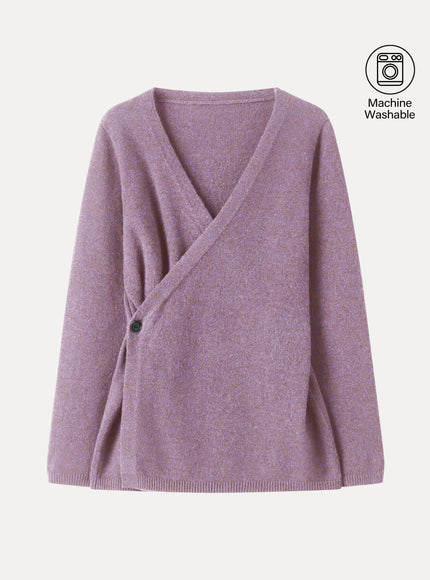 Merino-Blend V-Neck Long Sleeve Wrap Sweater