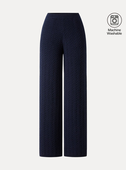 Merino-Blend Cable-Knit Wide-Leg Pants with Pockets