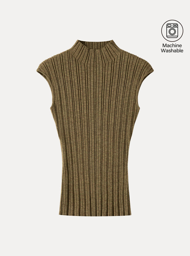100% Merino Wool Ribbed Mock Neck Sweater