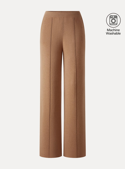 Merino Blend High-Rise Pintuck Wide-Leg Pants with Pockets