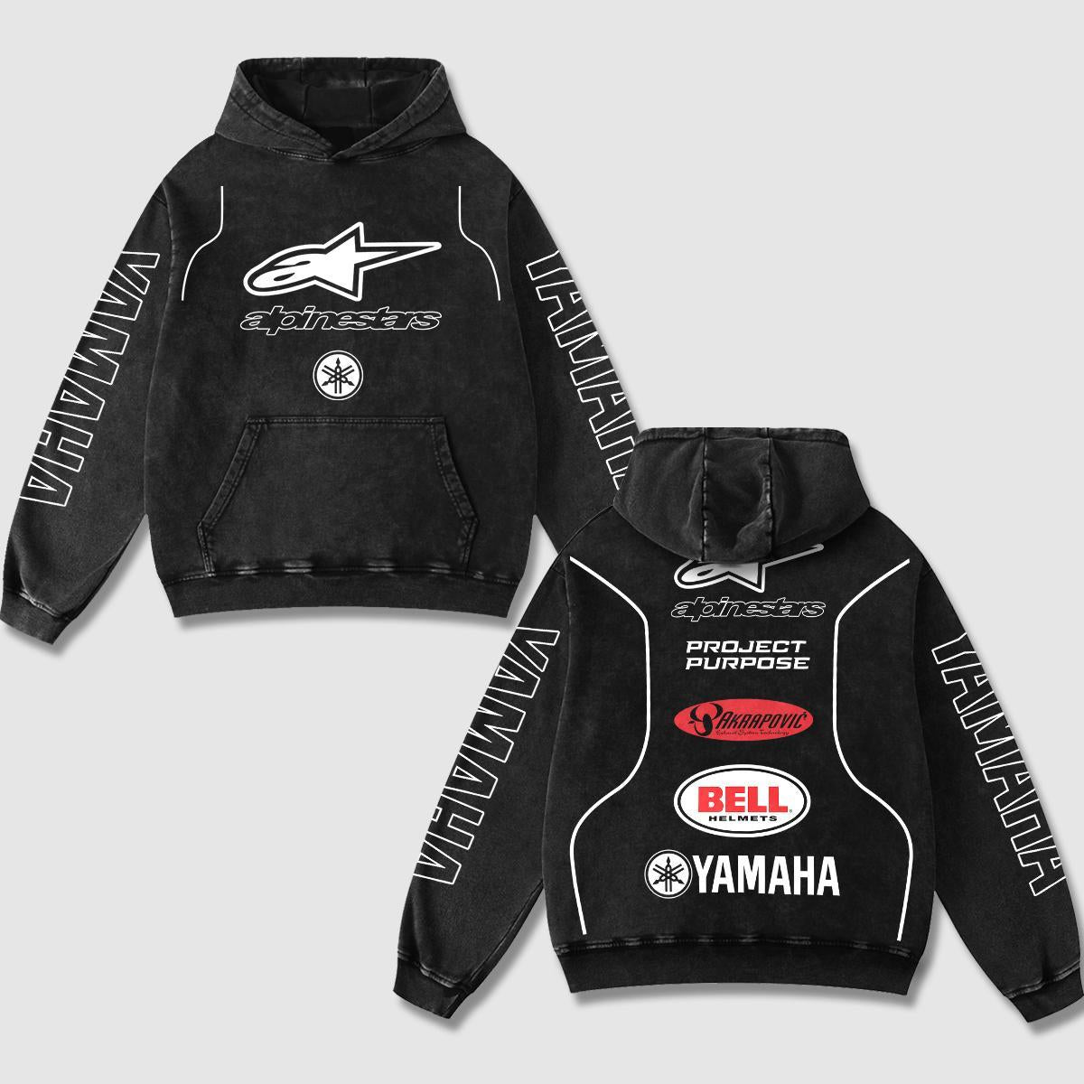 Retro Alpinestars Yamaha Racing Washed Hoodie MotoGP World Champion Enthusiast Apparel Streetwear Racing  – image 1