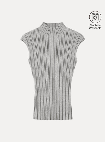 100% Merino Wool Ribbed Mock Neck Sweater