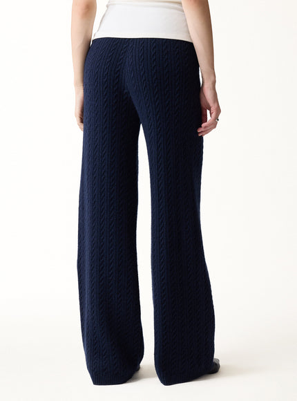 Merino-Blend Cable-Knit Wide-Leg Pants with Pockets