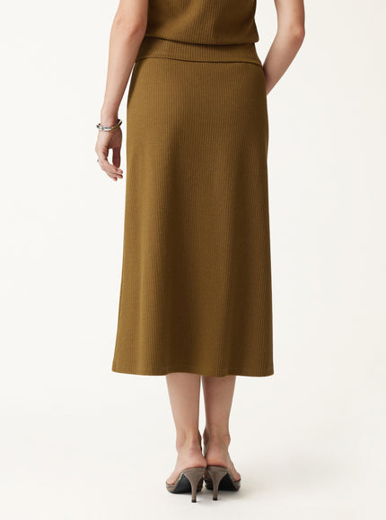 Textured Cotton Blend Mid-Rise A-Line Midi Skirt