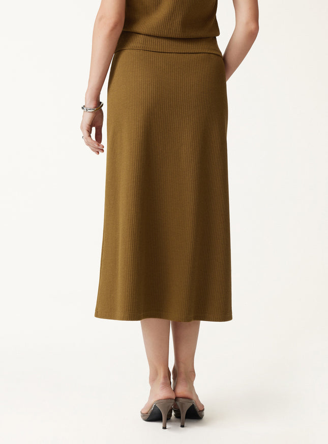 Textured Cotton Blend Mid-Rise A-Line Midi Skirt