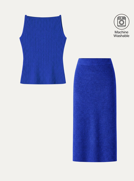 2Pcs Set Merino-Blend Sleeveless Sweater Tank & Merino-Blend Knit Skirt