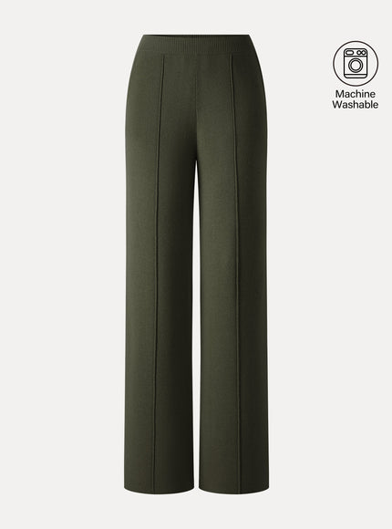 Merino Blend High-Rise Pintuck Wide-Leg Pants with Pockets