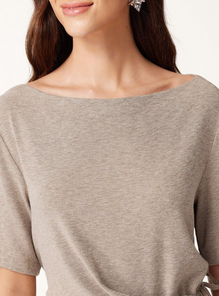 Slash Neck Short Sleeve Tie-Side Top