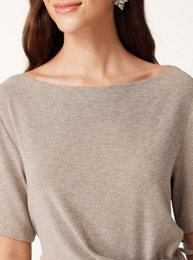 Slash Neck Short Sleeve Tie-Side Top