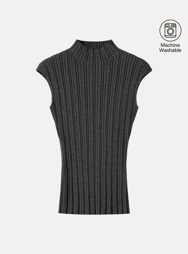100% Merino Wool Ribbed Mock Neck Sweater