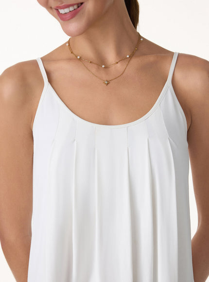 U-Neck Pleated Spaghetti Built-In Bra Tank