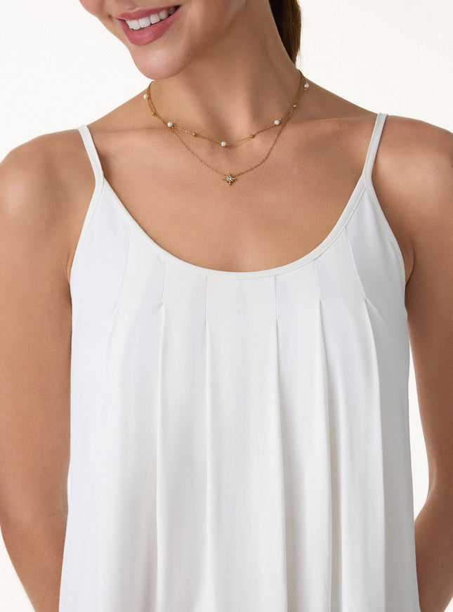U-Neck Pleated Spaghetti Built-In Bra Tank