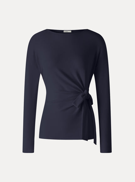 Boatneck Long Sleeve Tie-Waist Top