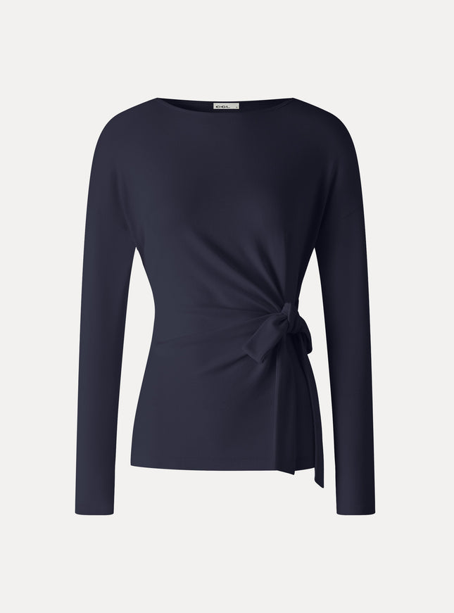 Boatneck Long Sleeve Tie-Waist Top
