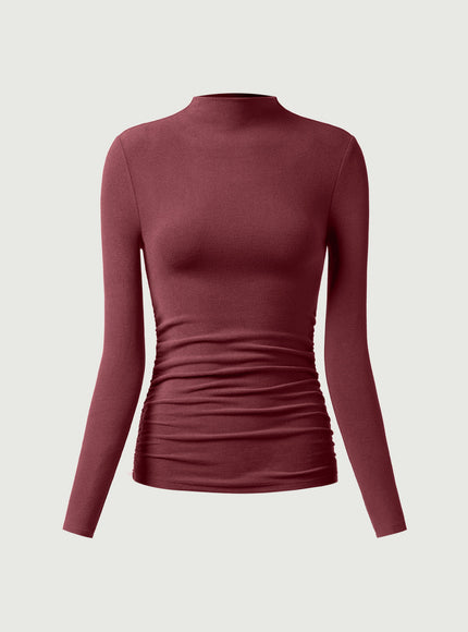 Ruched Sides Tuckable Mockneck Top