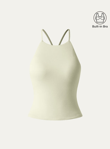 Tie Back Bandless Crop Built-In Bra Tank Top