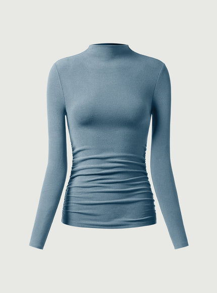Ruched Sides Tuckable Mockneck Top