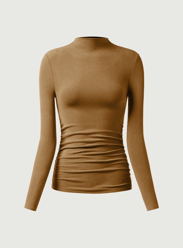 Ruched Sides Tuckable Mockneck Top