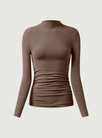Ruched Sides Tuckable Mockneck Top