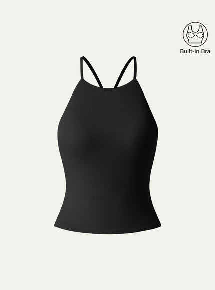 Tie Back Bandless Crop Built-In Bra Tank Top