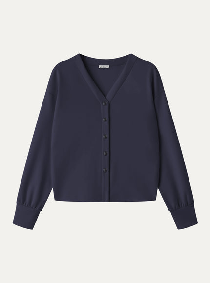 Modal Spacer Knit V-Neck Long Sleeve Button-Down Cardigan