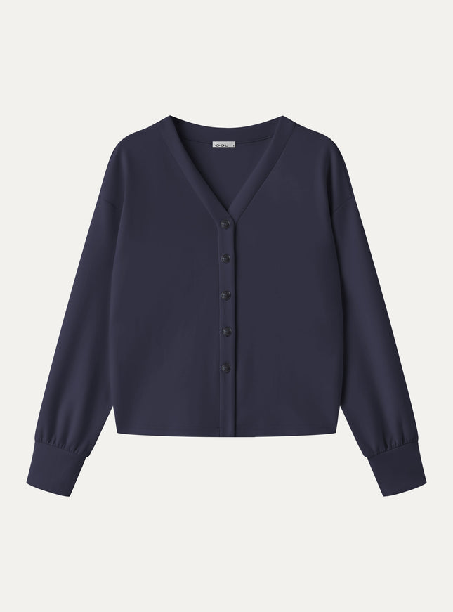 Modal Spacer Knit V-Neck Long Sleeve Button-Down Cardigan