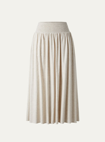 European Linen Smocked Waist Skirt with Pockets