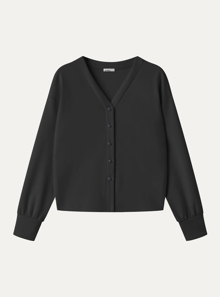 Modal Spacer Knit V-Neck Long Sleeve Button-Down Cardigan
