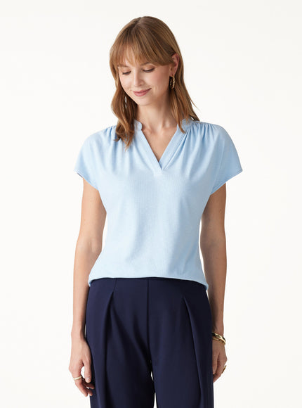 Collared V-Neck Short Sleeve Top