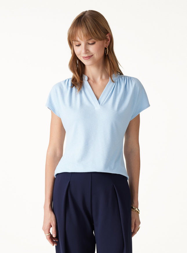 Collared V-Neck Short Sleeve Top