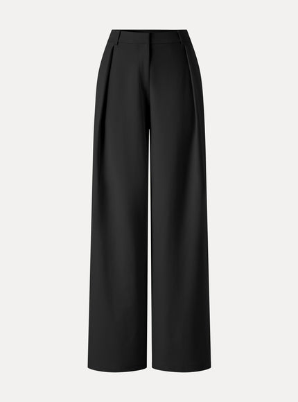 Not-See-Thru High-Rise Wide-Leg Pants with Pockets