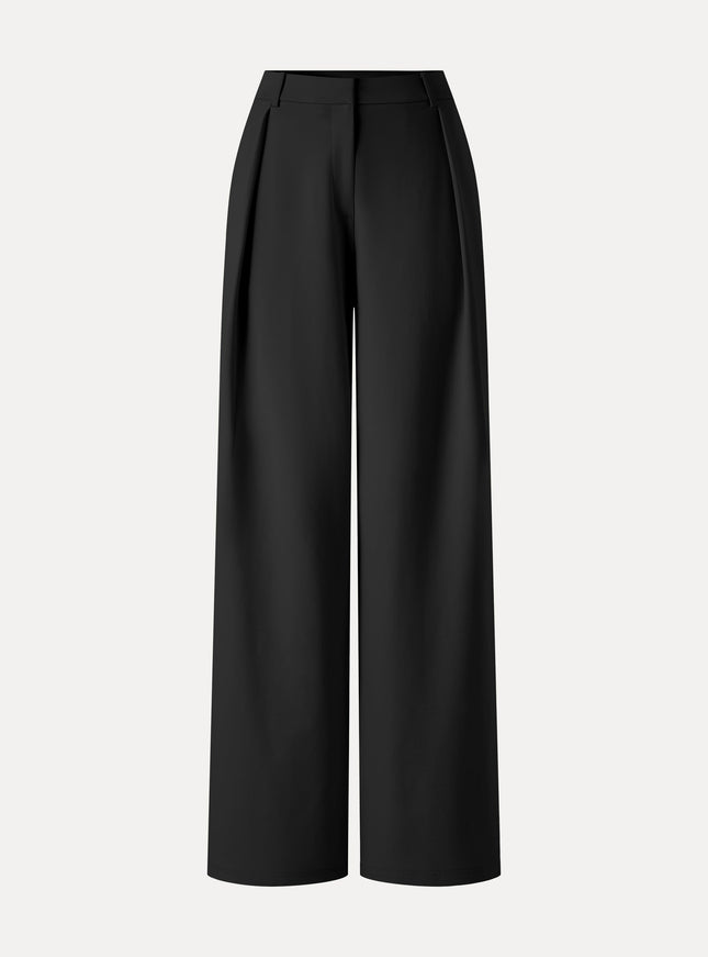 Not-See-Thru High-Rise Wide-Leg Pants with Pockets