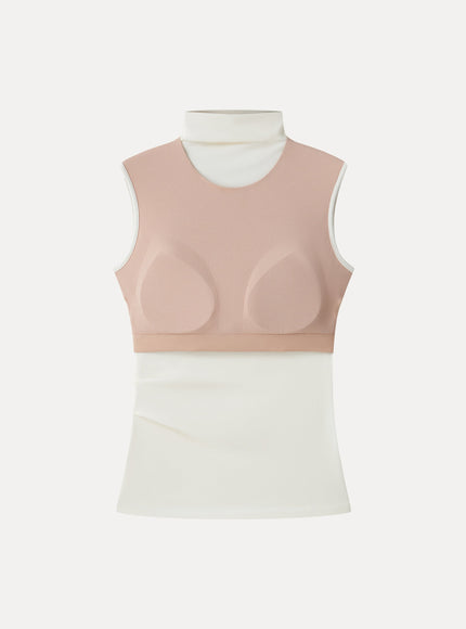 Mock Neck Sleeveless Ruched Built-In Bra Top