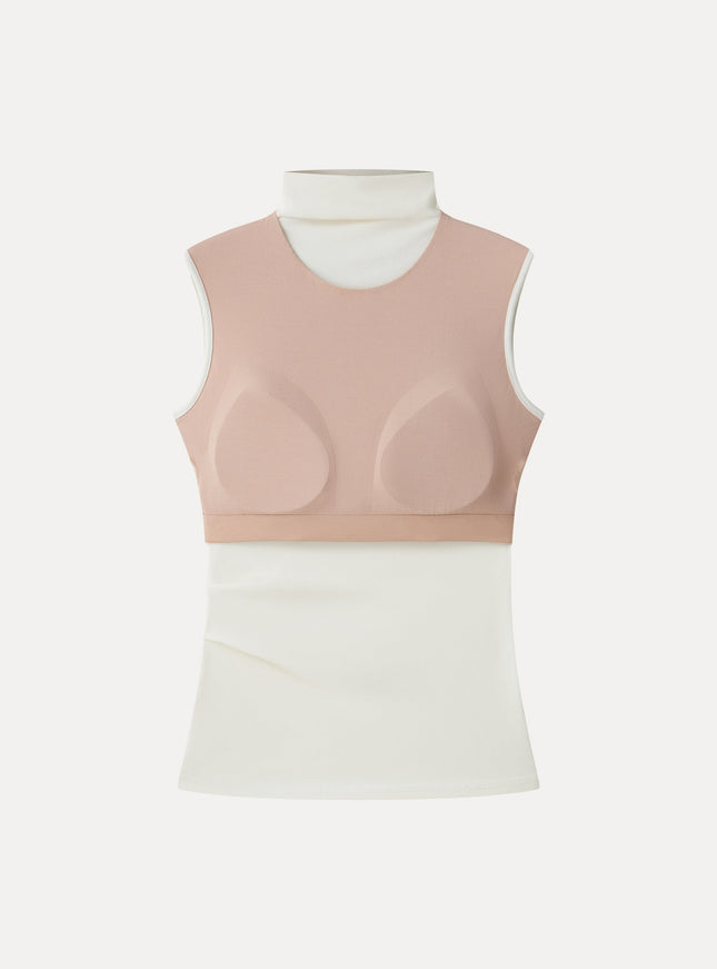 Mock Neck Sleeveless Ruched Built-In Bra Top