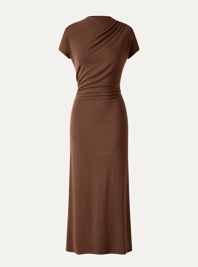 Mock Neck Cap Sleeve Ruched Midi Dress