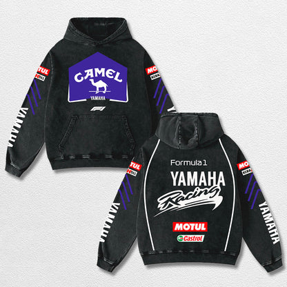 Retro Camel Yamaha Racing Washed Hoodie Formula 1 World Champion Enthusiast Apparel Streetwear Racing Tea – image 1