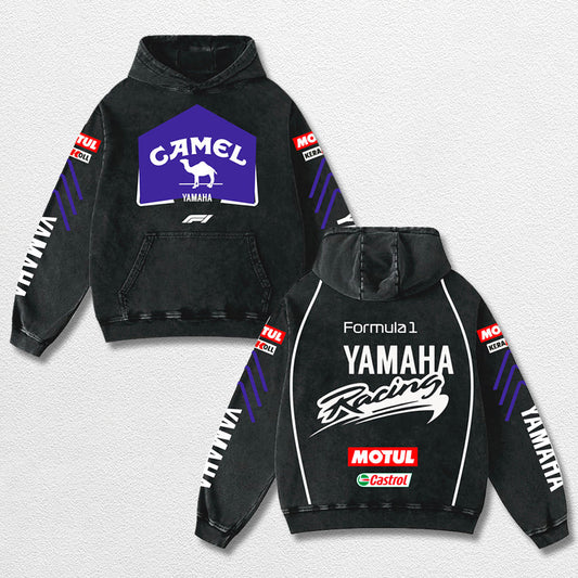Retro Camel Yamaha Racing Washed Hoodie Formula 1 World Champion Enthusiast Apparel Streetwear Racing Tea – image 1