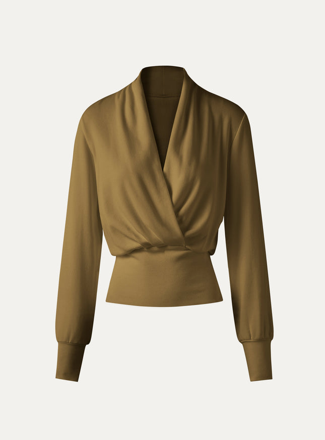Surplice Long Sleeve Banded Hem Top