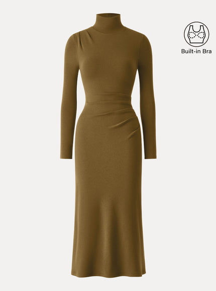 Turtleneck Tucked Midi Built-In Bra Dress