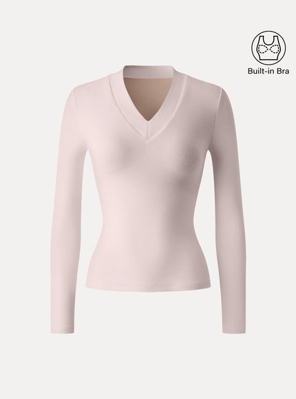 Essential V-neck Wide Binding Slimming Built-In Bra Top