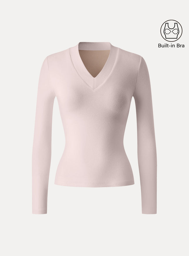 Essential V-neck Wide Binding Slimming Built-In Bra Top