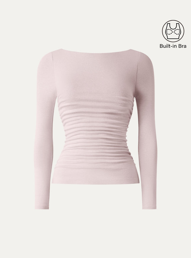 Boatneck Ruched Built-In Bra Top