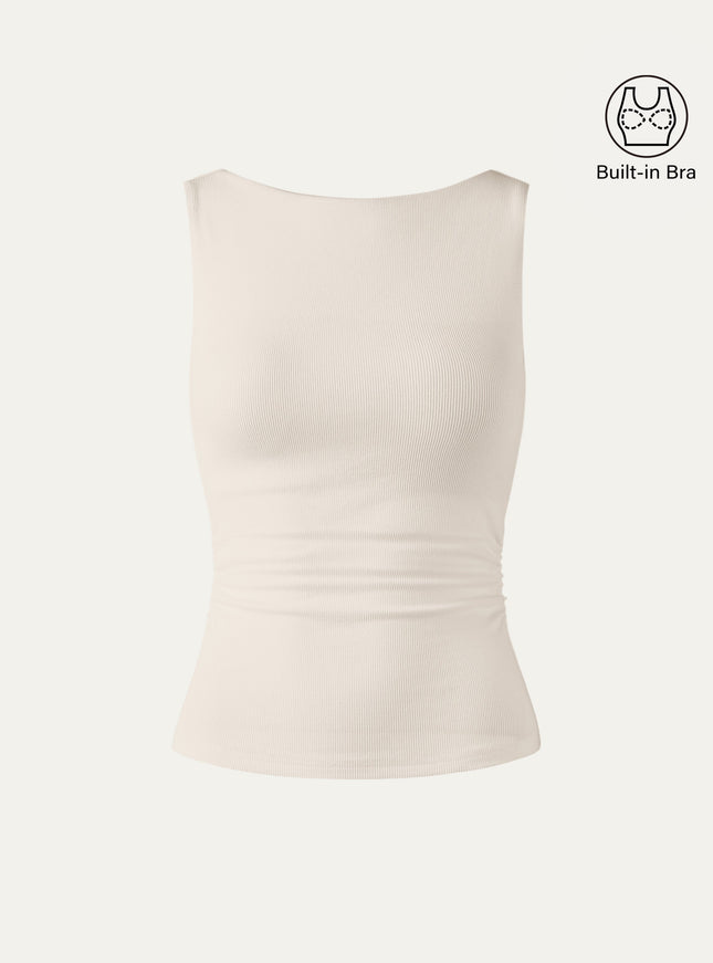 Elastic Open Back Built-In Bra Tank