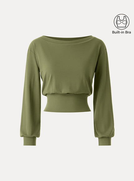 Non-Itchy Wool Blend Boatneck Built-In Bra Top