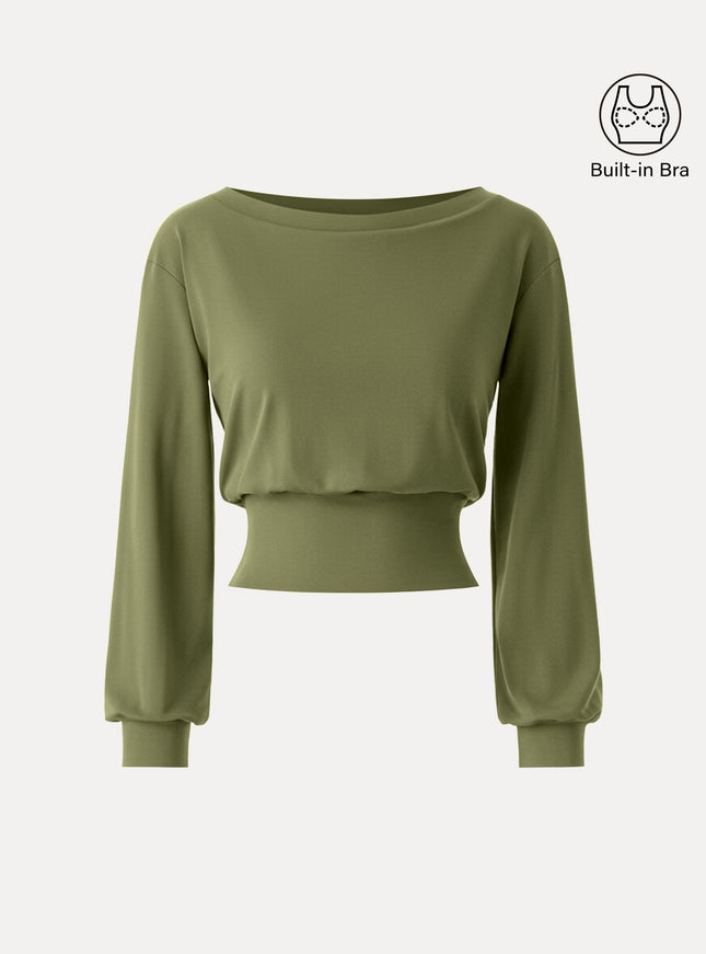 Non-Itchy Wool Blend Boatneck Built-In Bra Top