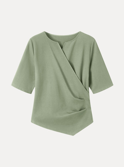 Ponte Surplice Elbow Sleeve Asymmetrical Hem Top