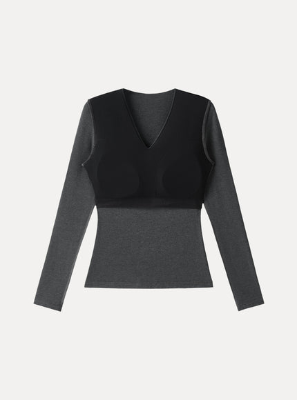 V-Neck Long Sleeve Built-In Bra Top