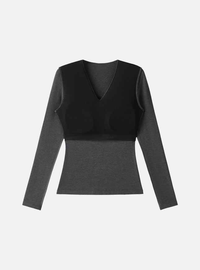 V-Neck Long Sleeve Built-In Bra Top