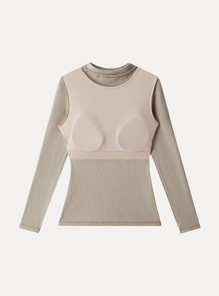 Mockneck Long Sleeve Built-In Bra Top