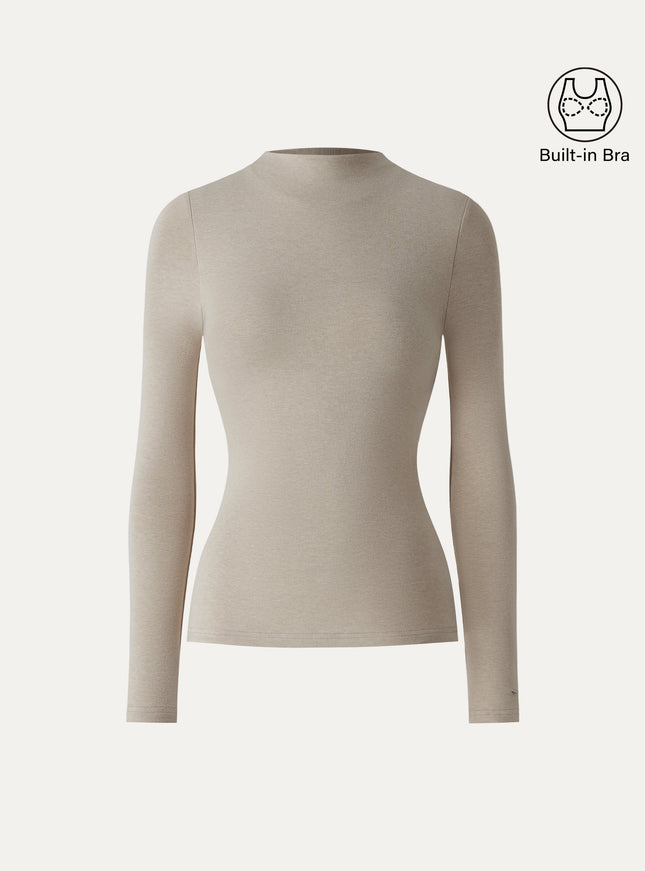 Mockneck Long Sleeve Built-In Bra Top